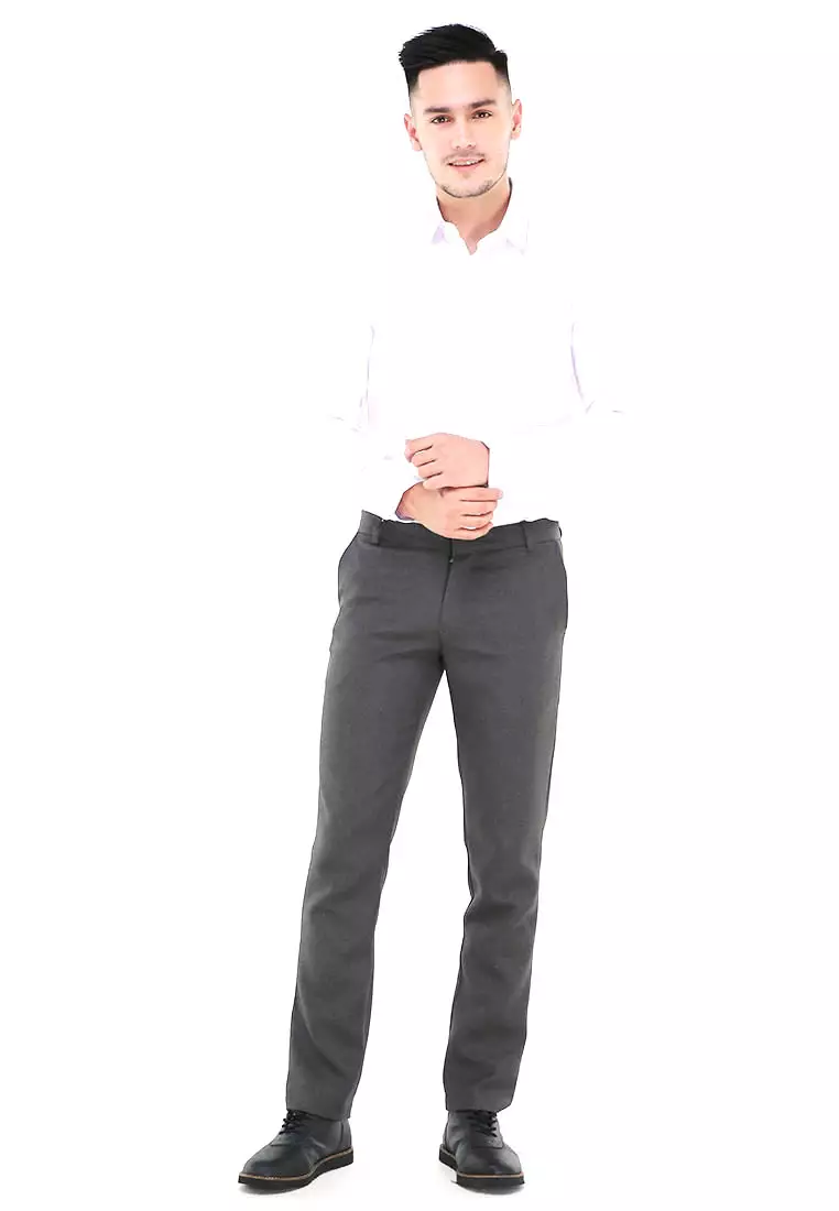 Locko Celana Panjang Pria Polos Slim Fit Formal Long Plain Pants Material Wool ORIGINAL - Gray