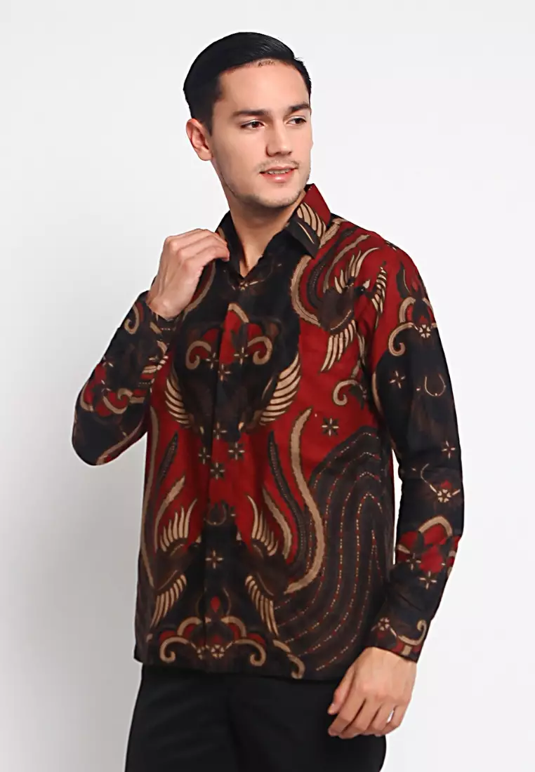 Kemeja Batik Pria Premium Slimfit Elegant Modern Lengan Panjang Halayudha Maron