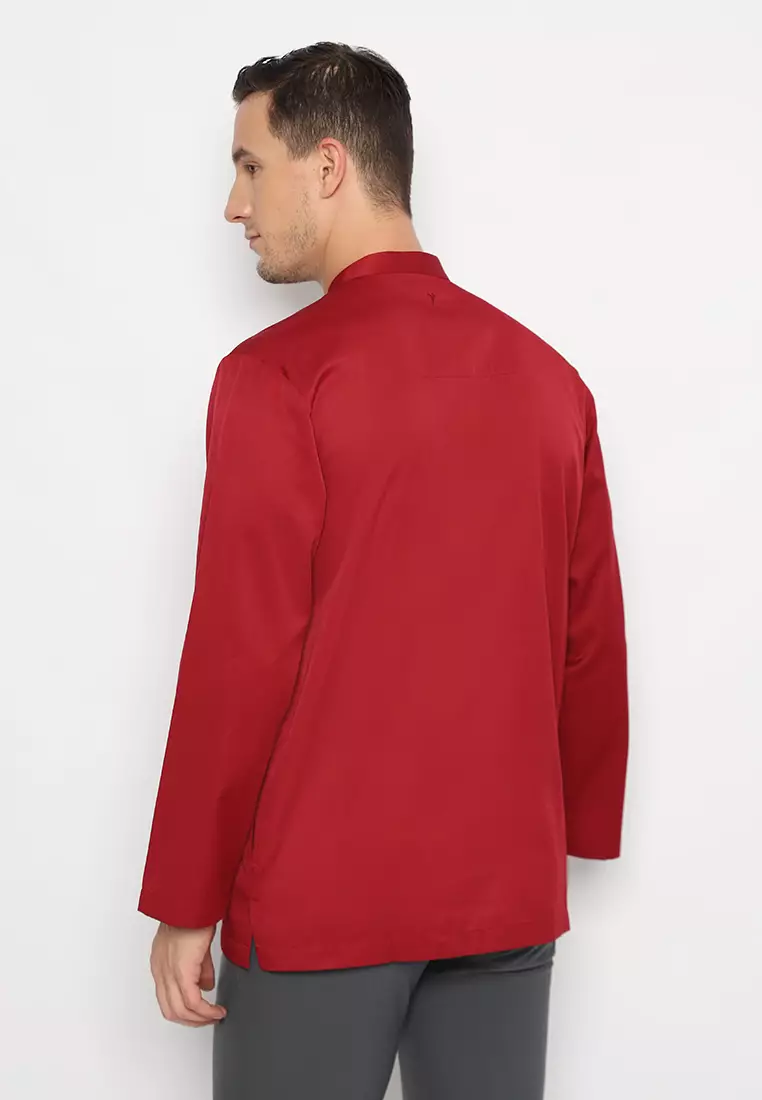 Jobb Aljazair Koko Pria Lengan Panjang Regular Fit Maroon