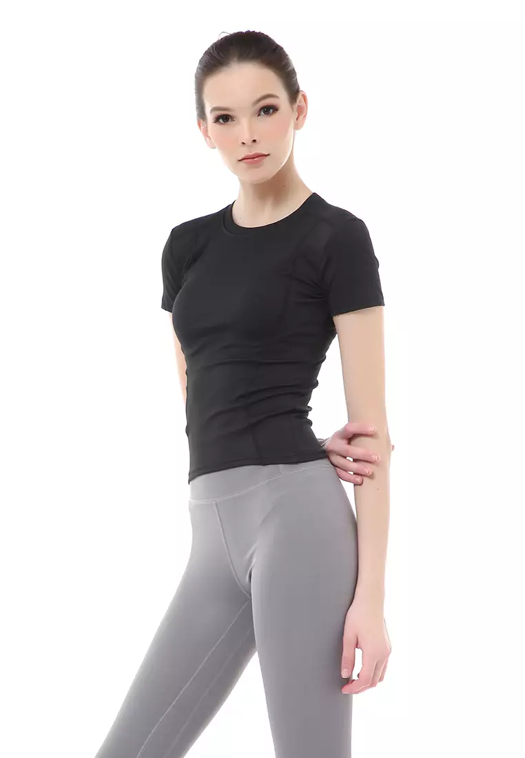 Mikayla Kaos Olahraga Wanita Simple Design Sporty T-Shirt Lengan Pendek Material Polyester ORIGINAL - Black