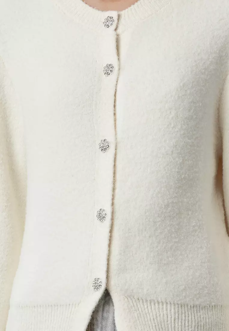 Ecru Extra Soft Textured Knitted Cardigan TWOAW25HI00119