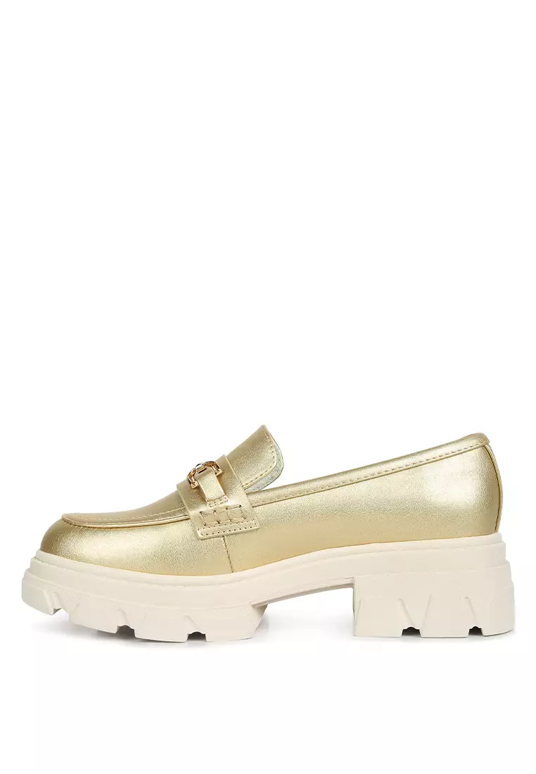 Gold platform top loafers