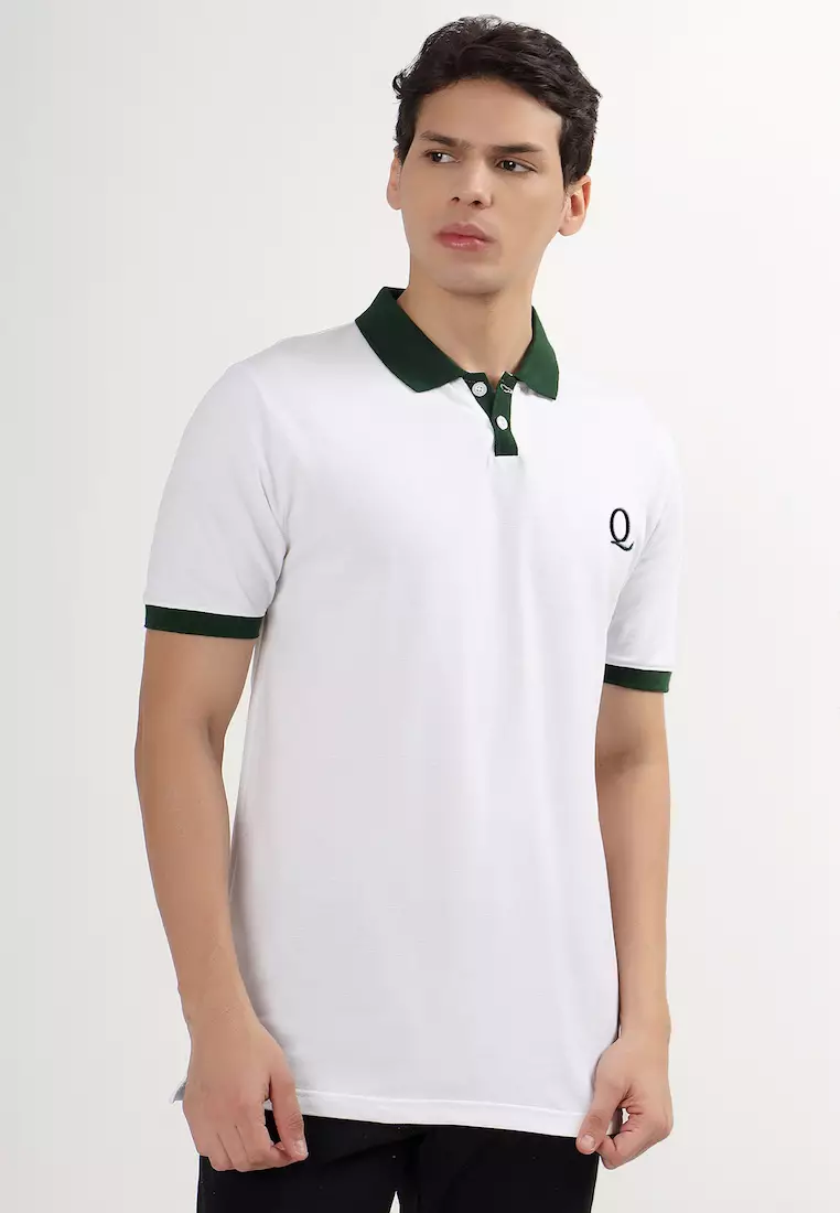 Mens Short Sleeve White- Green Collar Cotton Polo Shirt/T-shirt, Short Sleeve, embriodiary  Logo,Sports-Casual, Activewear