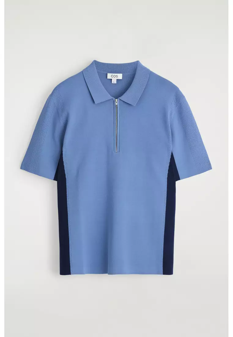 MESH-PANEL ZIP-UP POLO SHIRT