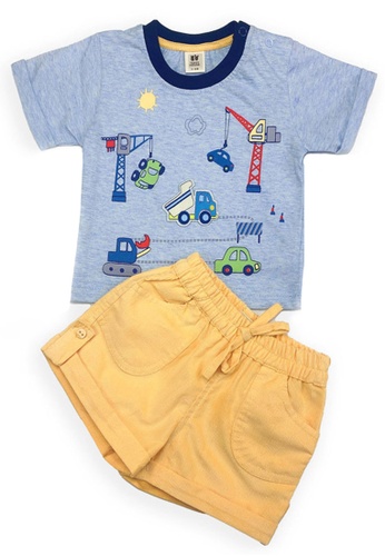Toffyhouse yellow and blue Toffyhouse Little Builder Shorts & T-shirt Set FEB06KA550A4FFGS_1