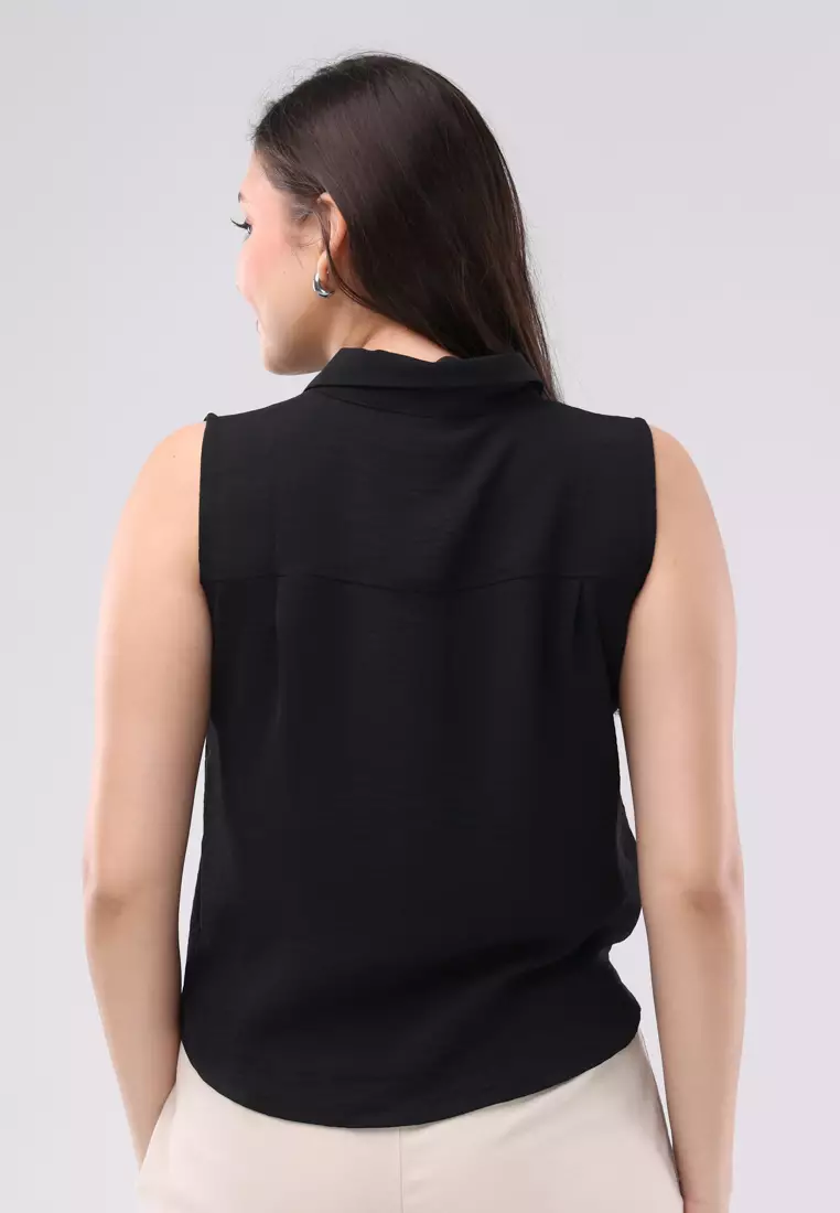 Linen Wrinkles Woven Sleeveless Blouse