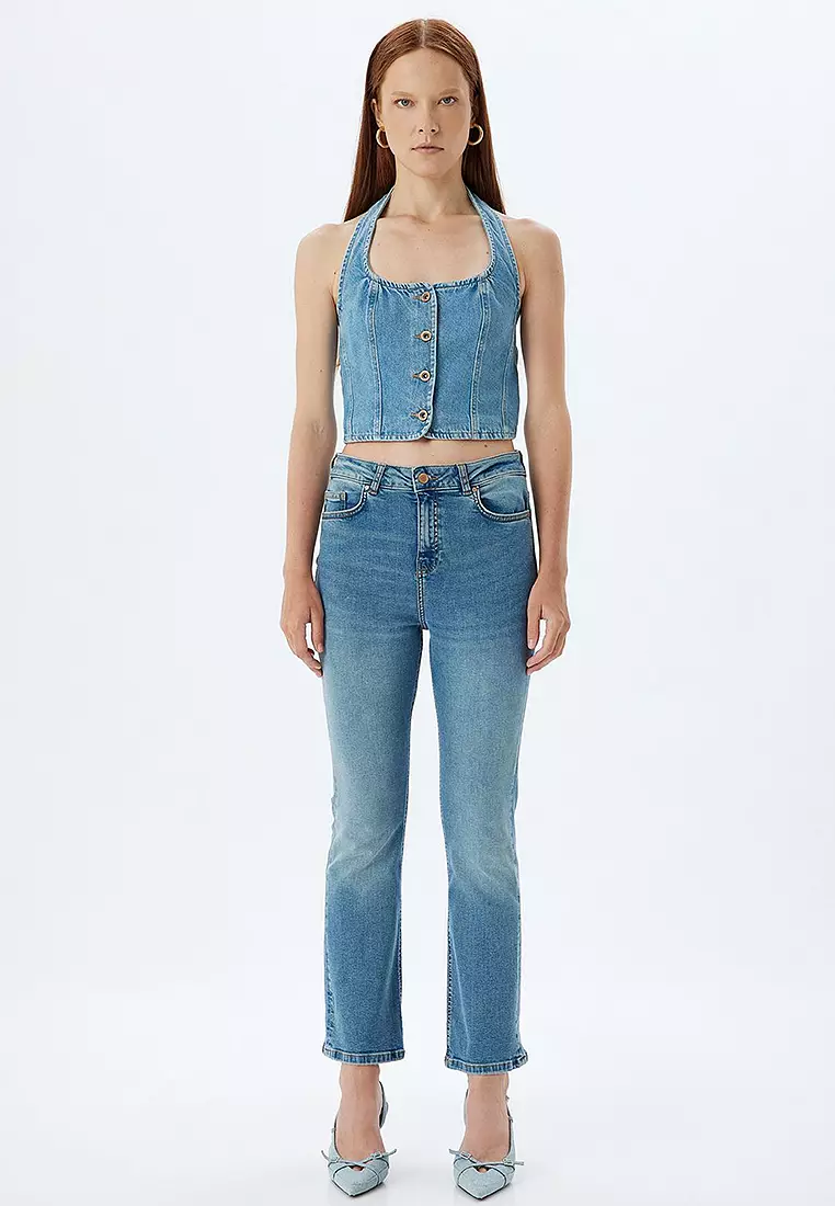 Flare Jeans Skinny Fit Buttoned Cotton - Kick Flare Jeans
