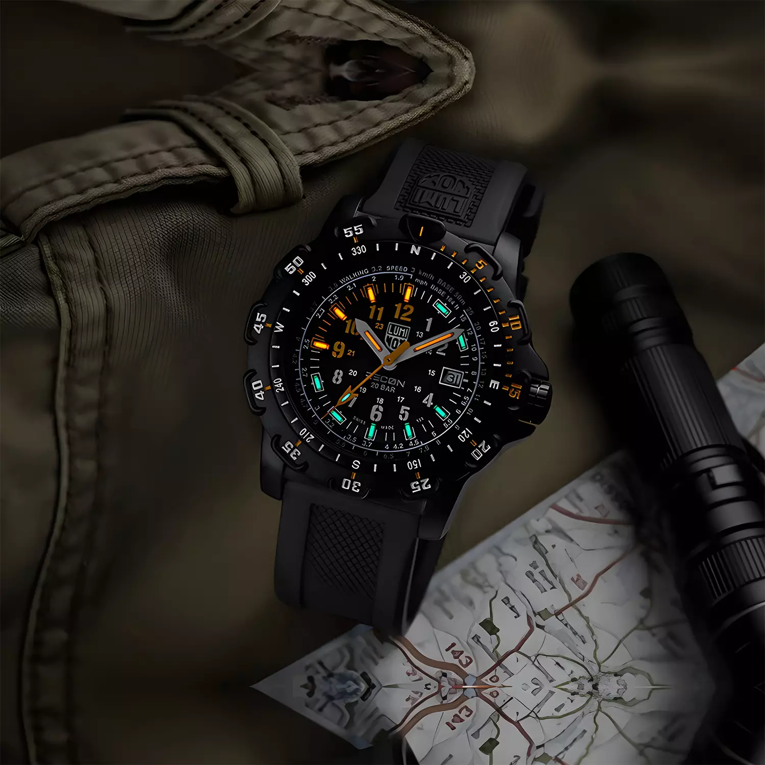 Luminox 8825.H.SET, RECON Point Man 8820 Series Heritage Wristwatch - Jam Tangan Pria Carbon Case - Black Rubber Strap