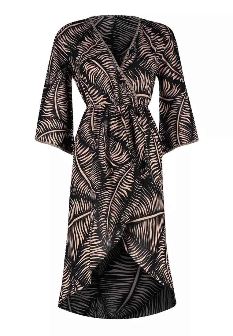 Ethnic Patterned Midi Flounce Beach Dress