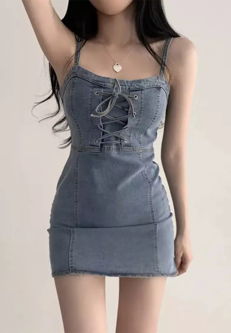 Color Silk Square Collar Slimming Sexy Suspenders Dresses