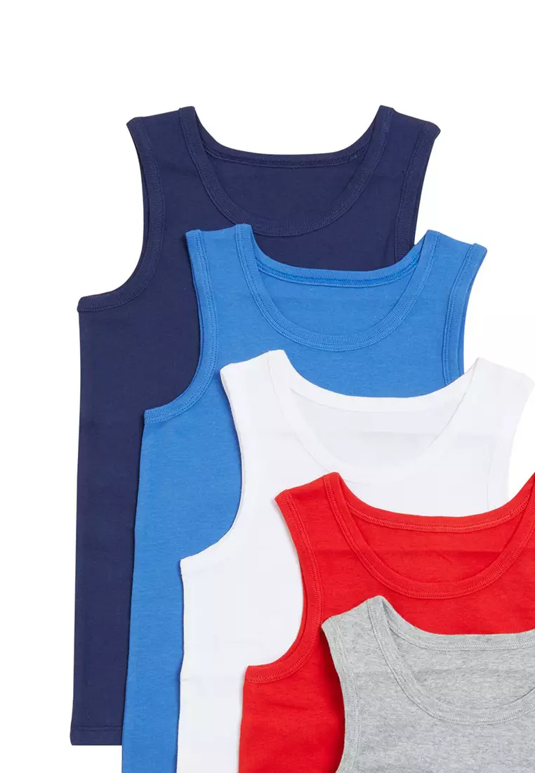 M S 5pk Pure Cotton Vests 2 14 Yrs T71 1430V