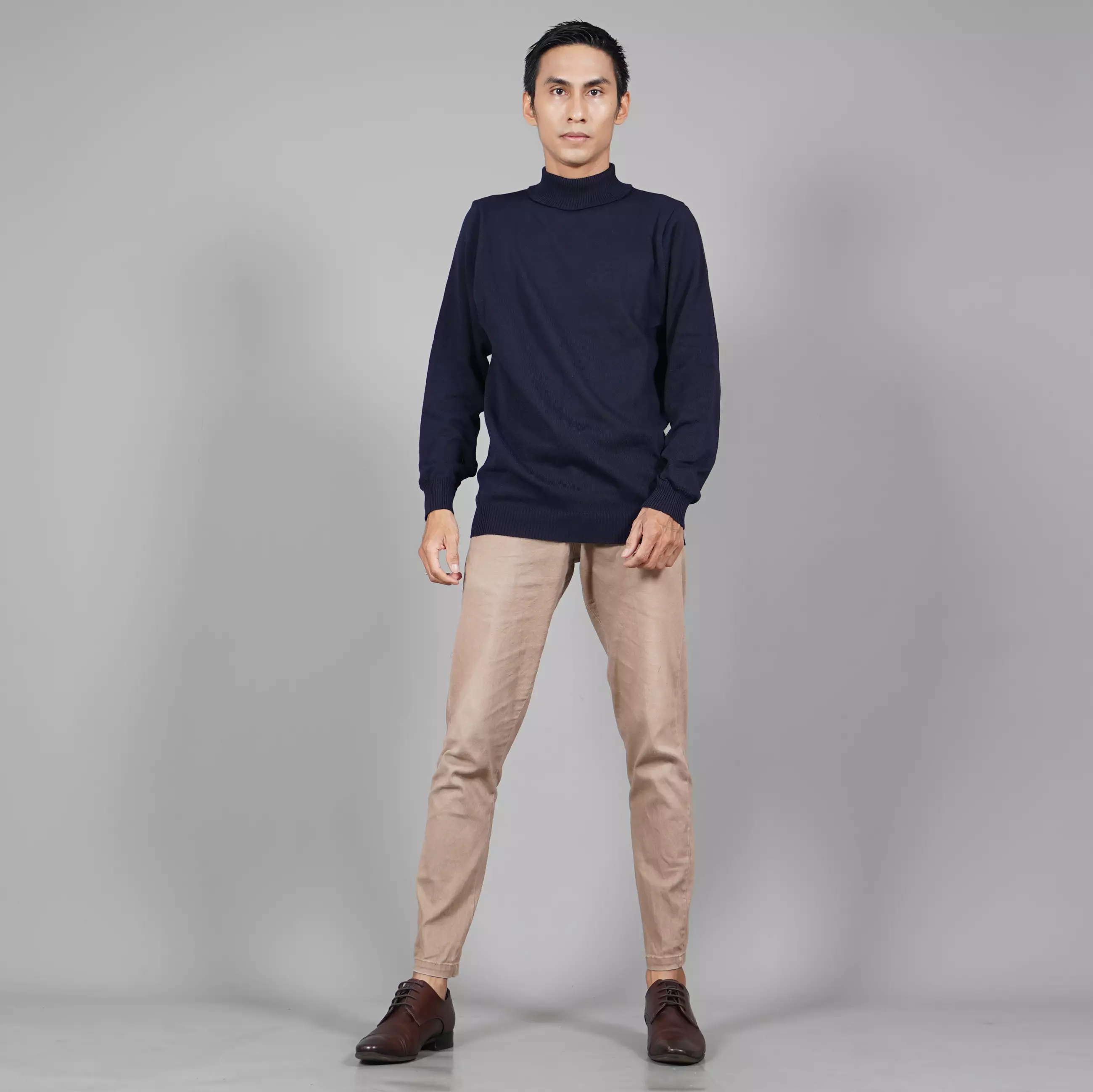 JEHOON Sweater Rajut Leher Tinggi Pria Knit Outer Turtle Neck Pria - NAVY
