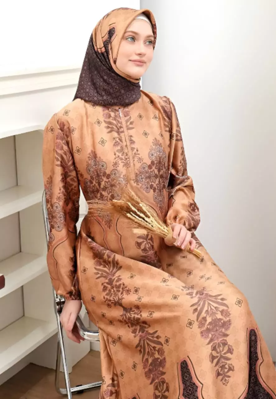 Dress Vabrina Coklat Set Hijab | Long Dress | Gamis Modern Premium MYA