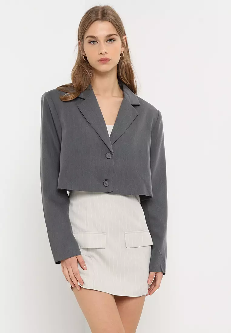 Grey best sale cropped blazer