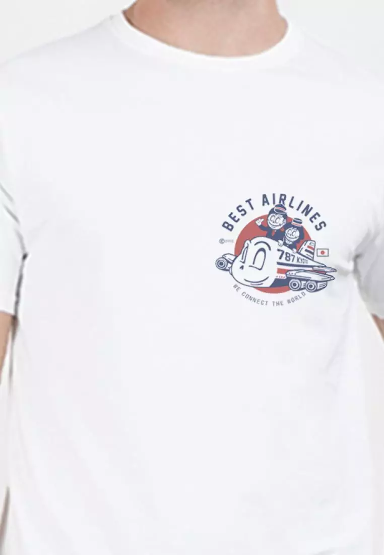 Aeroplane Graphic White  Cotton Short Sleeve Essential T-Shirt