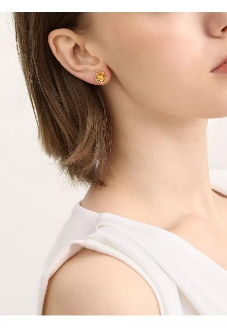 999 24K Gold Royal Roses Single Stud Earring for Women 93269E (Sold Single Not Pair)