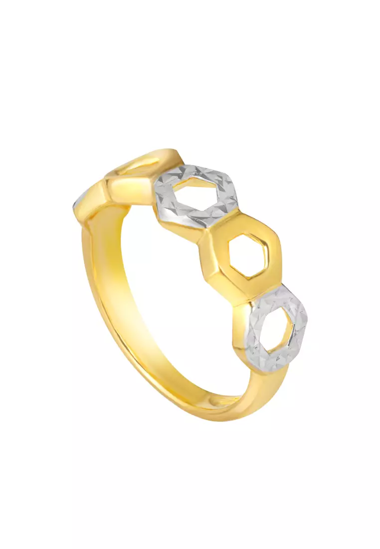 TOMEI Dual-Tone Oxagon Ring, Yellow Gold 916