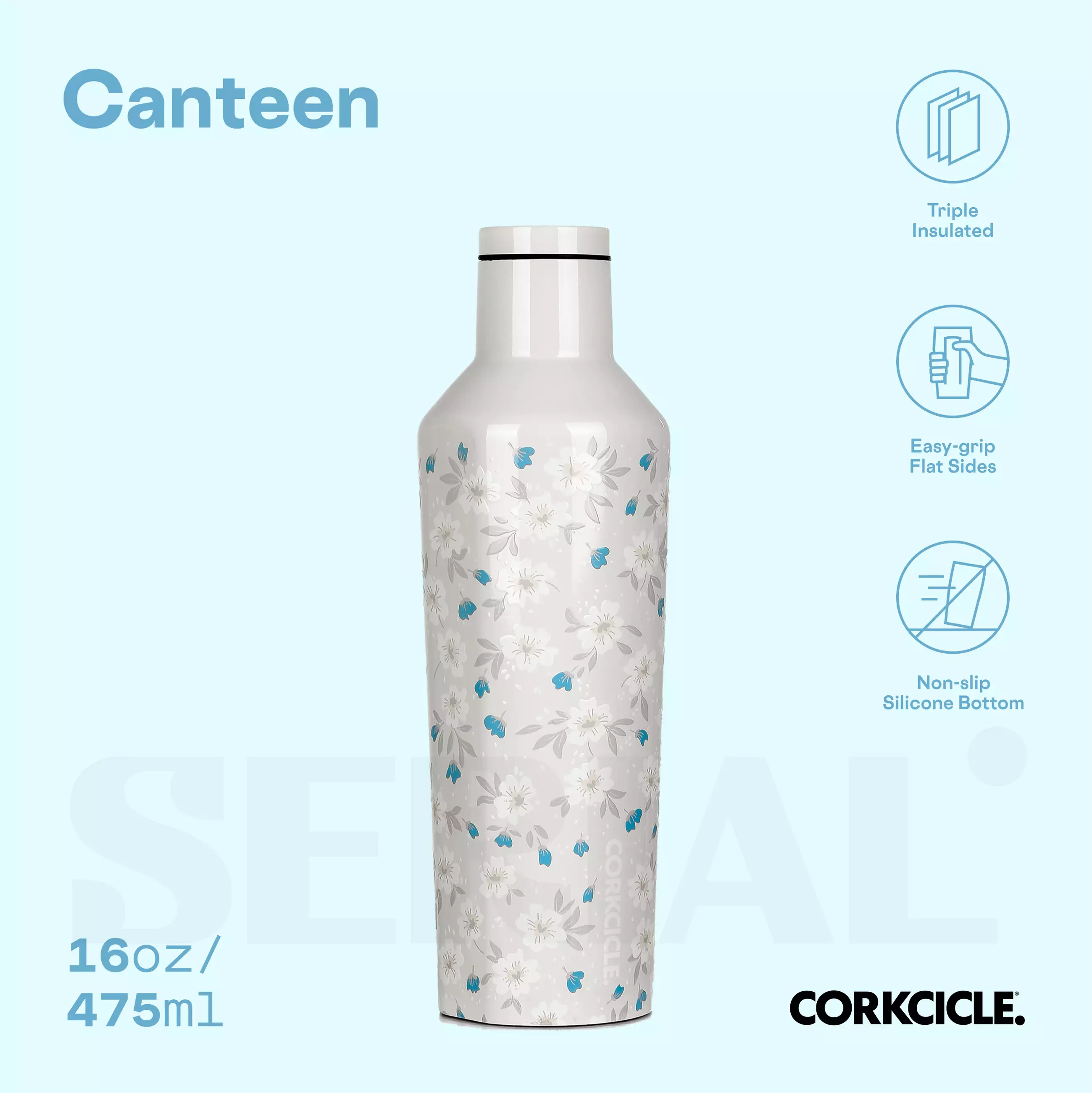 CORKCICLE® Canteen 16oz - Ditsy Floral Cream