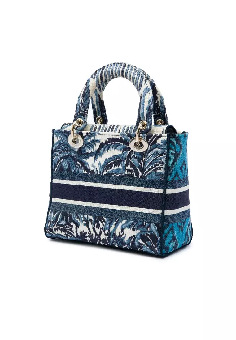 Pre-Loved Dior Medium Embroidered Canvas Palm Tree Toile De Jouy Lady D Lite