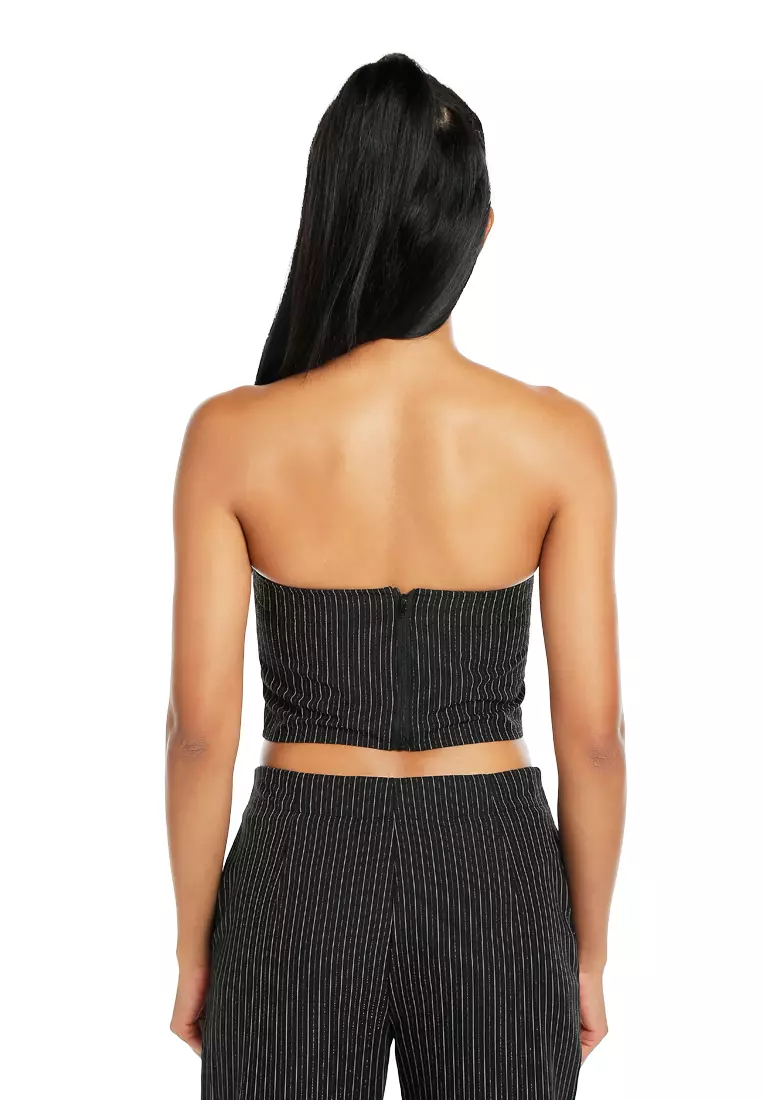 Tailored Glitter Pinstripe Bandeau Top
