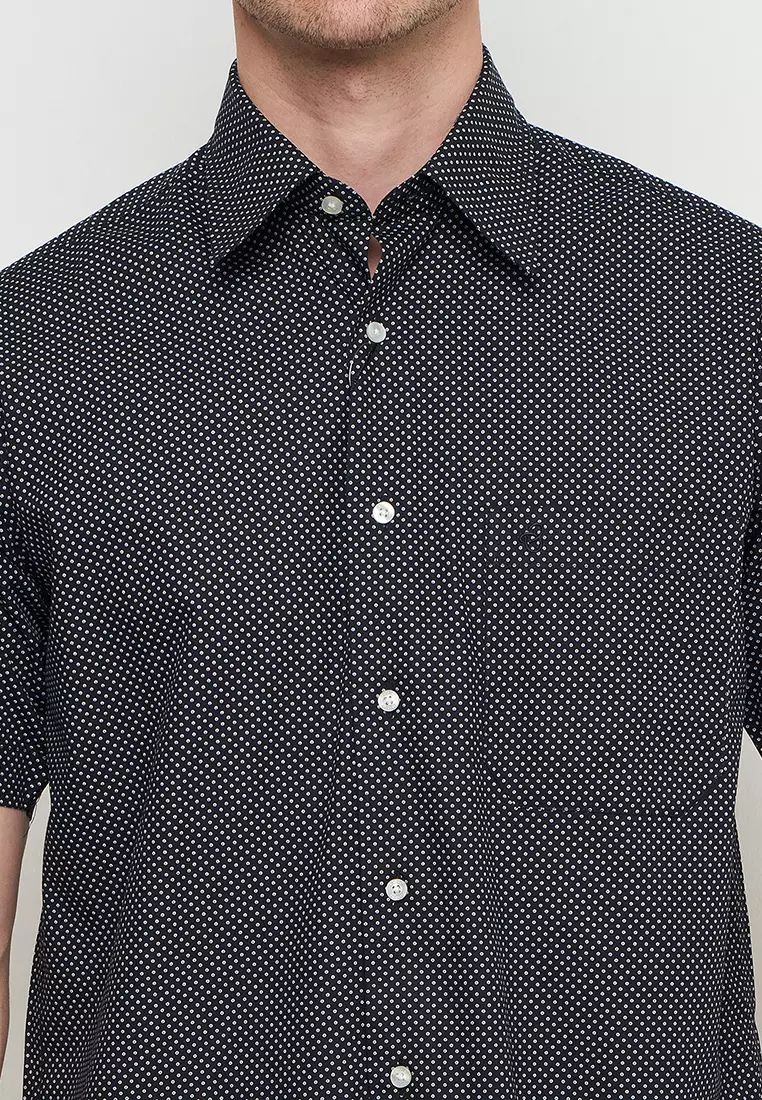 Byford Men Shirt Short Sleeve Micro Polkadot Black - VBYAS12SSP