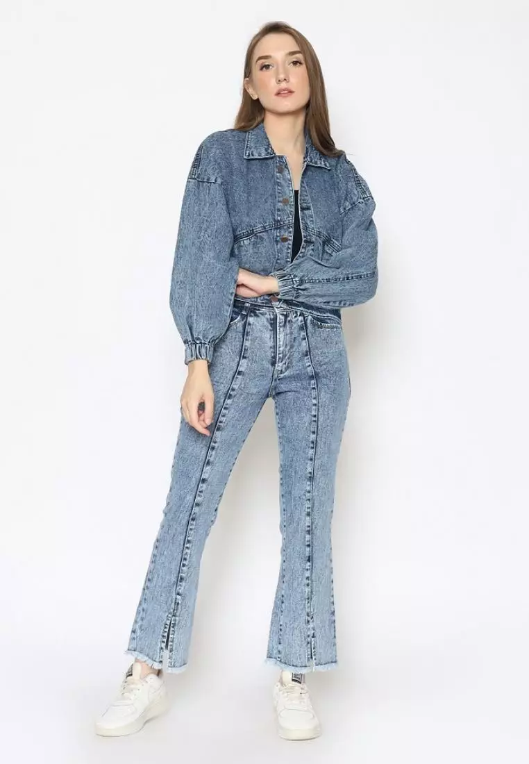 Fitwear - Jihan Highwaist Cutbray Jeans  - SNOW BLUE