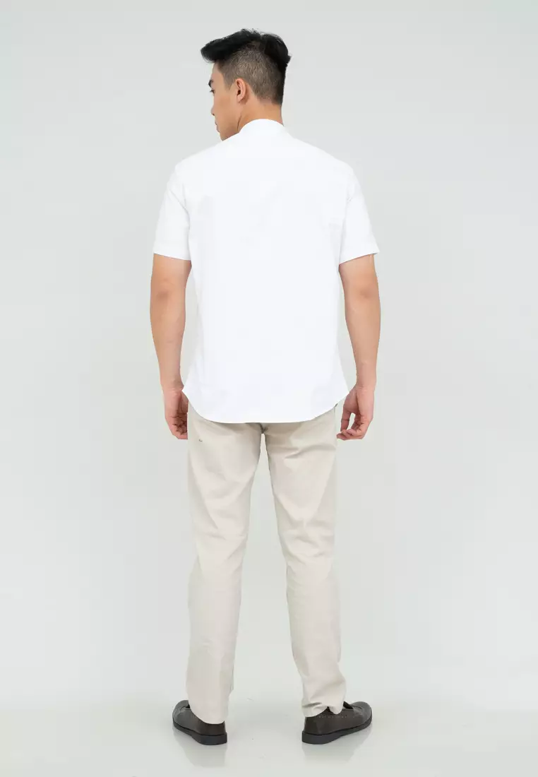 Houseofcuff Baju Koko Kemeja Lengan Pendek Pria Putih