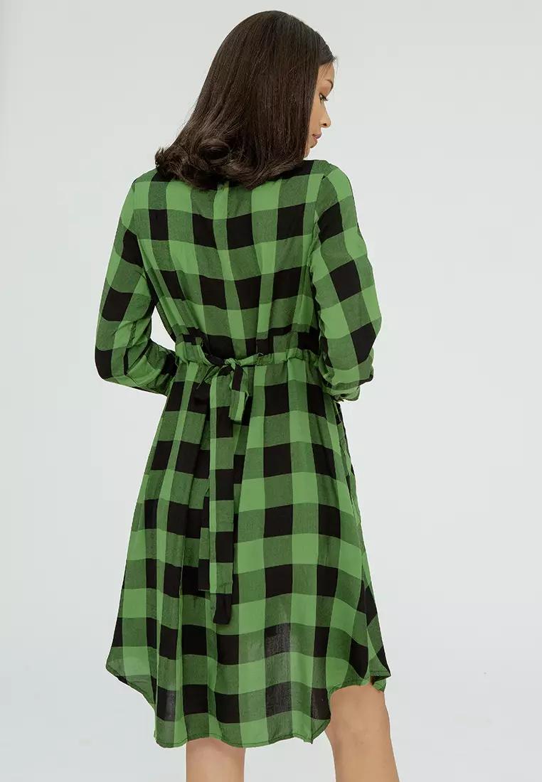 Green Plaid Shirt Dress