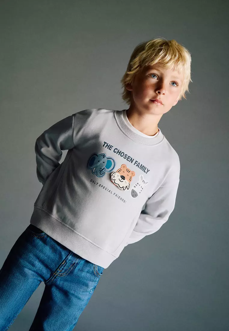 Sweatshirt With Embroidered Animals