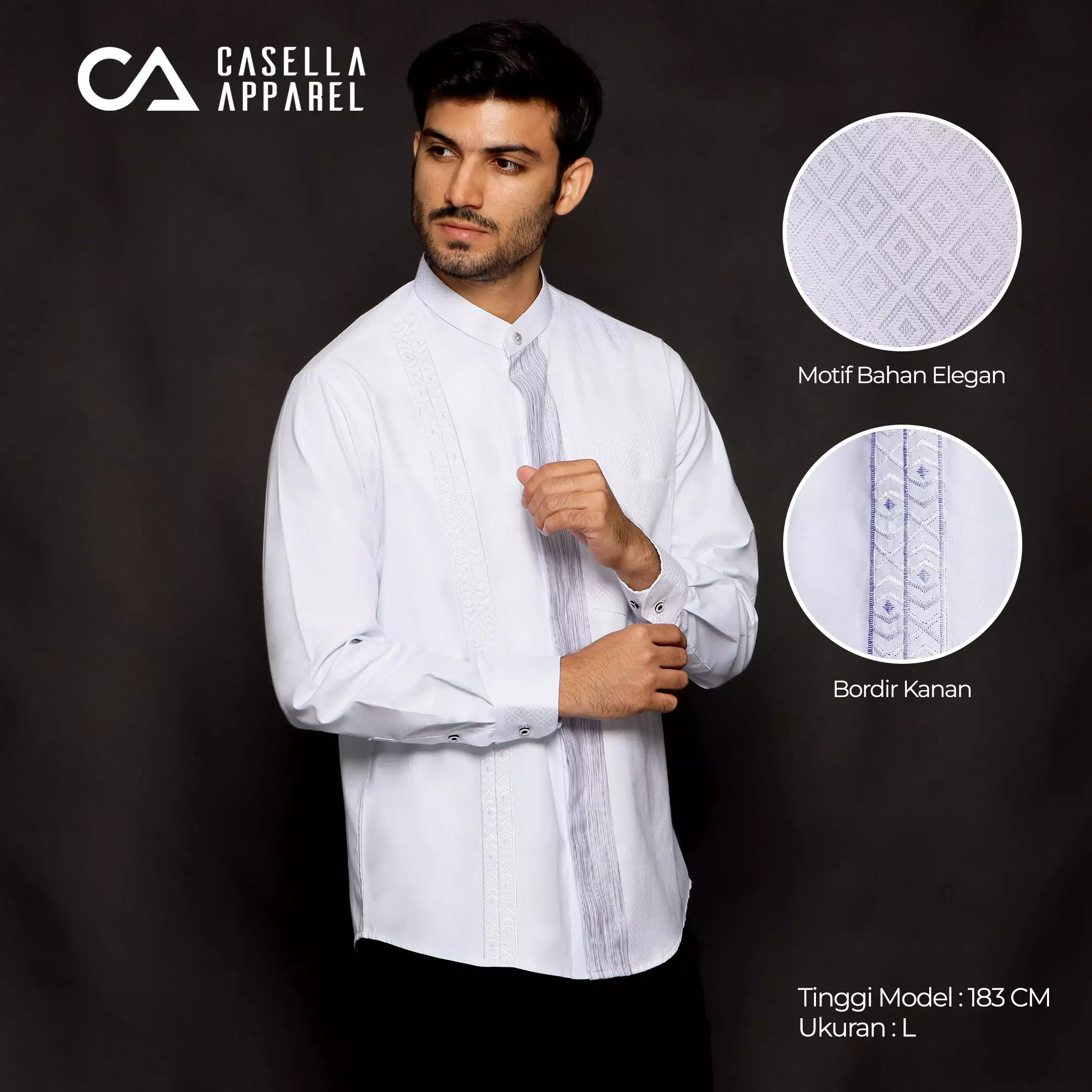 Casella Baju Koko Pria Lengan Panjang Exclusive Premium | Baju Koko Ishaq Lengan Panjang 9948 White