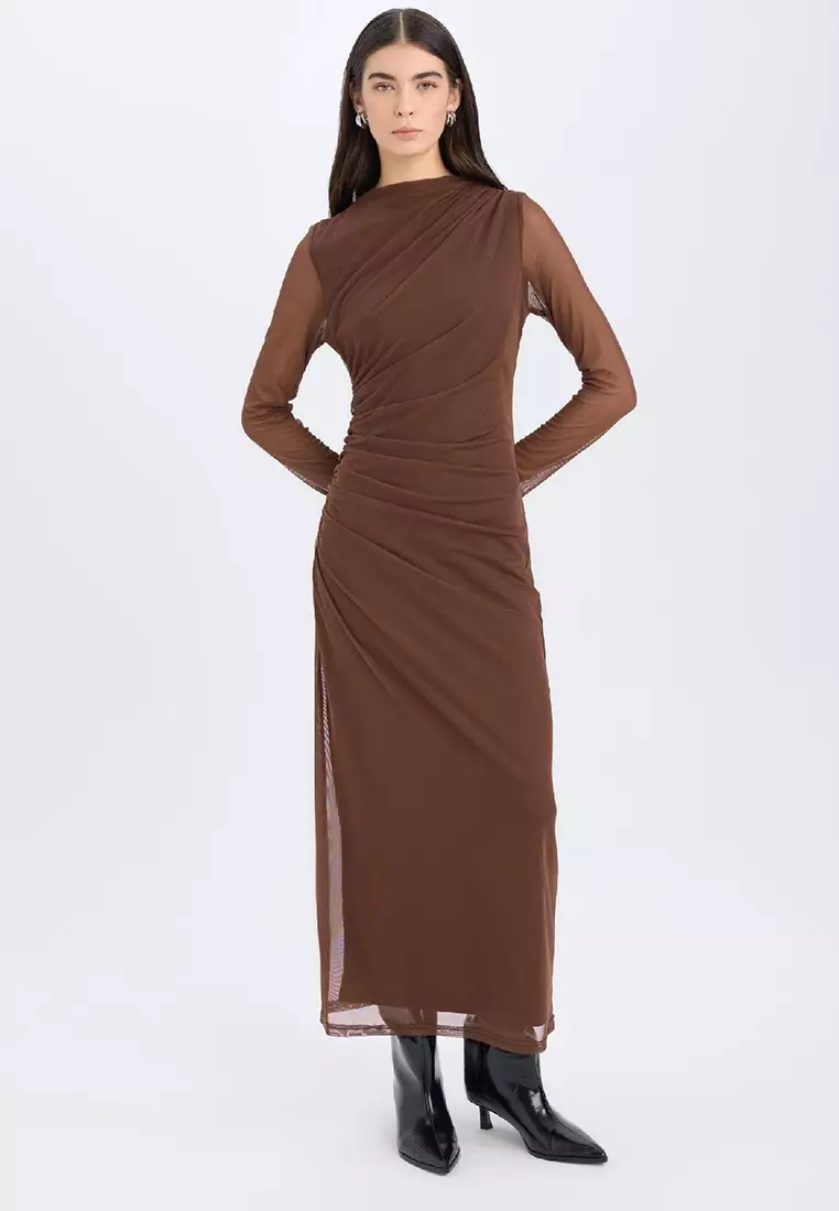 Buy DeFacto Bodycon Body Hugging Half Turtleneck Tulle Long Sleeve