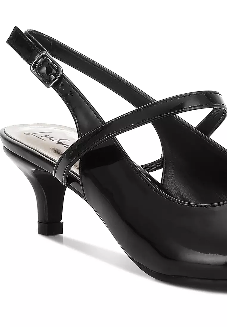 Sandal Slingback Hak Kucing Warna Hitam