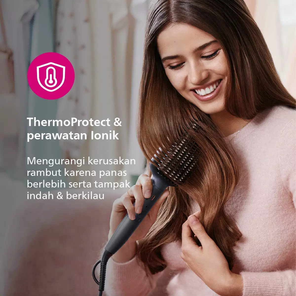 Philips Heated Straightening Brush BHH885/00 Pelurus Rambut Natural