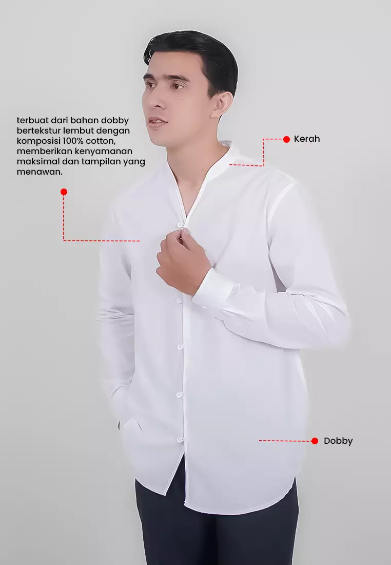 MANZONE - Kemeja Shanghai Lengan Panjang Pria Ramdhan Modern Fit - White Warna White