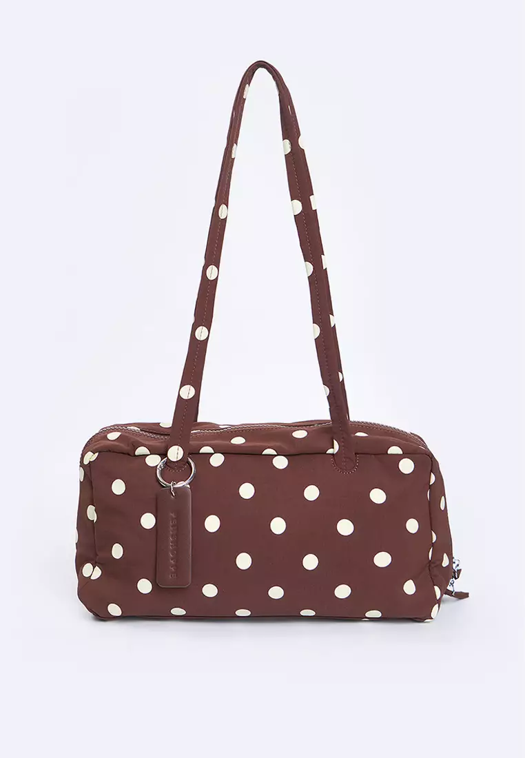 Nylon Polka Dots Bowler Shoulder Bag with Leather Charm