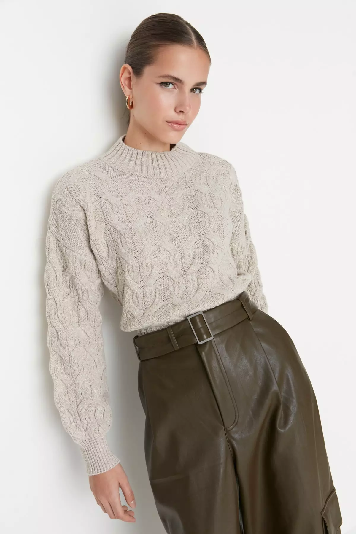 Crop High Neck Sweater
