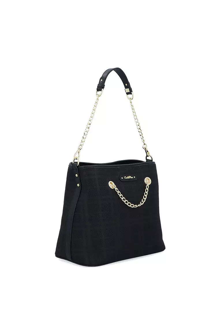 CR Brushed Plaid Shoulder Bag - Black