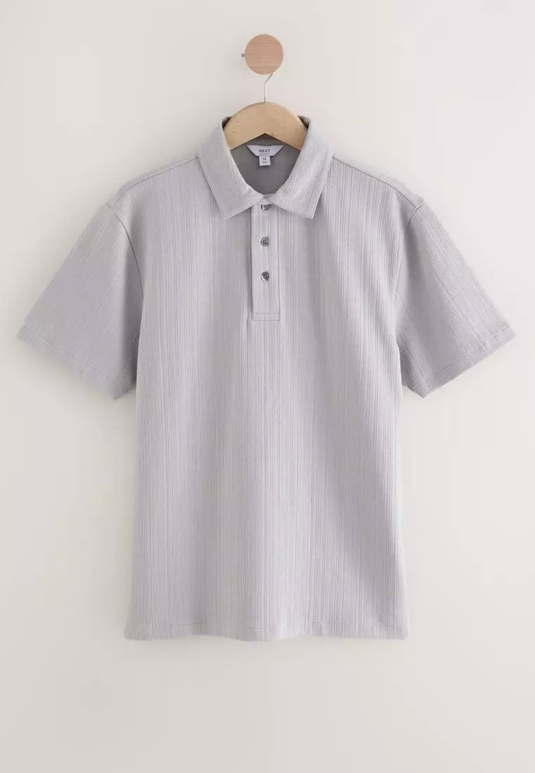 Crepe Textured Button Neck Polo Shirt