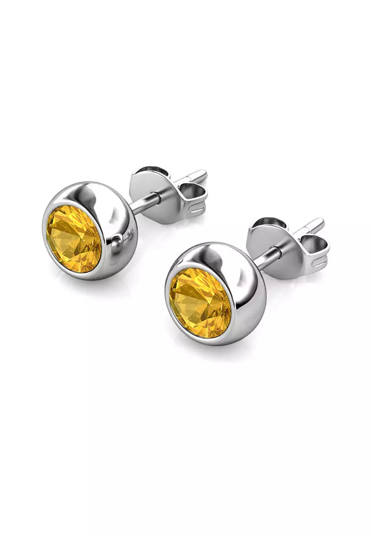 Birth Stone Moon Earring November Citrine WG - Anting Crystal Swarovski by Her Jewellery
