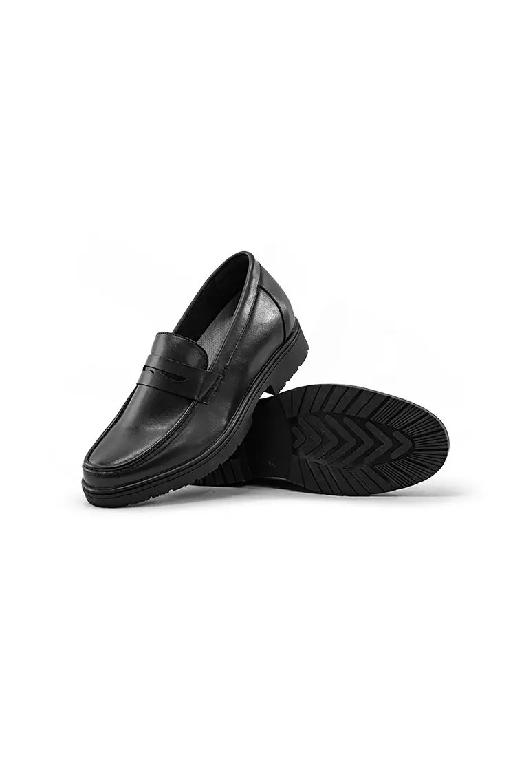 Men's Formal MZ 27109 C95 Black Leather Loafer with Low Heel and Textured Sole