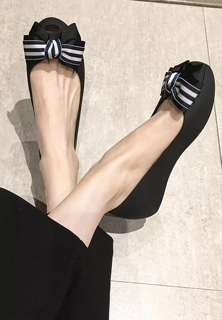 Bow Waterproof Jelly Flats Shoes