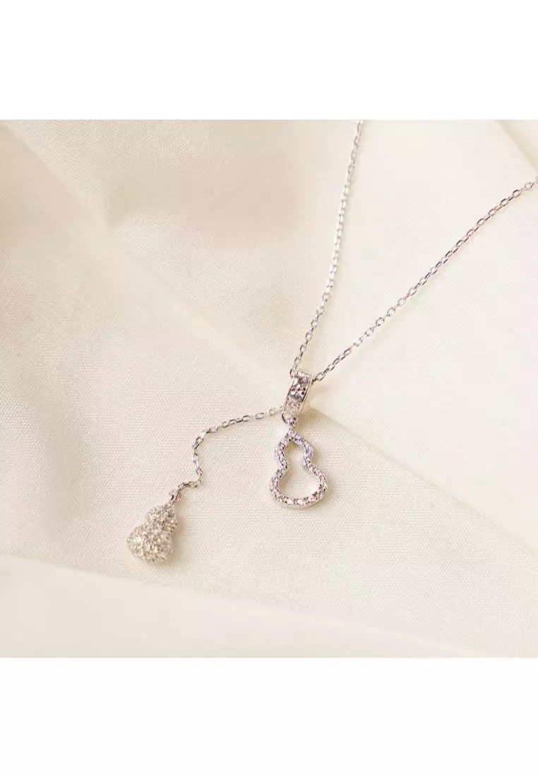 Millennia 2000 Guitar Studded Cubic Zirconia White Gold Necklace with 925 Sterling Silver