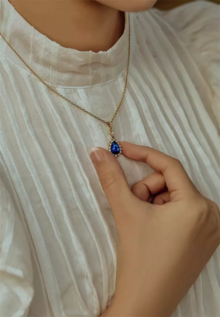 Necklace Princess'S Water Drop In Gold - Blue