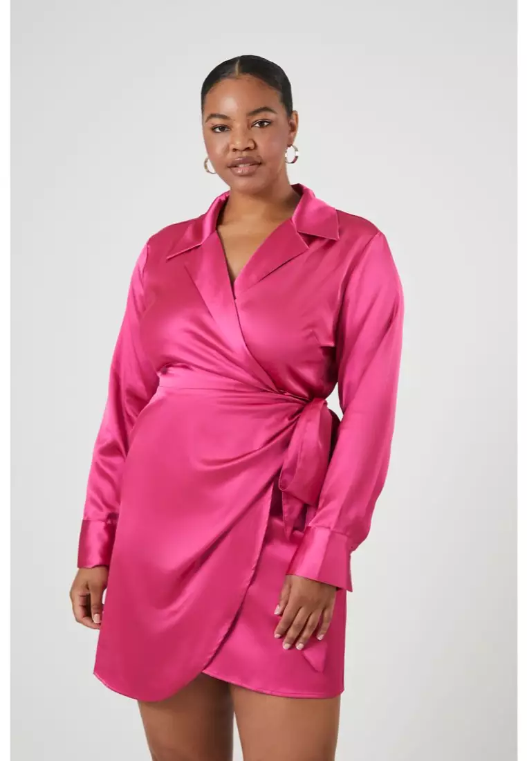 Plus Size Satin Wrap Dress
