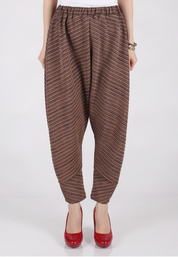 Striped Harem Pants - Mocha