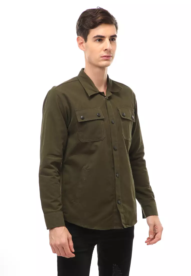 Clover Outerwear Jacket Pria Simple Design Material Canvas Suede ORIGINAL - Army