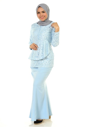 Buy Rosa Kurung With Layered Pleated from Ashura in Blue only 179.9