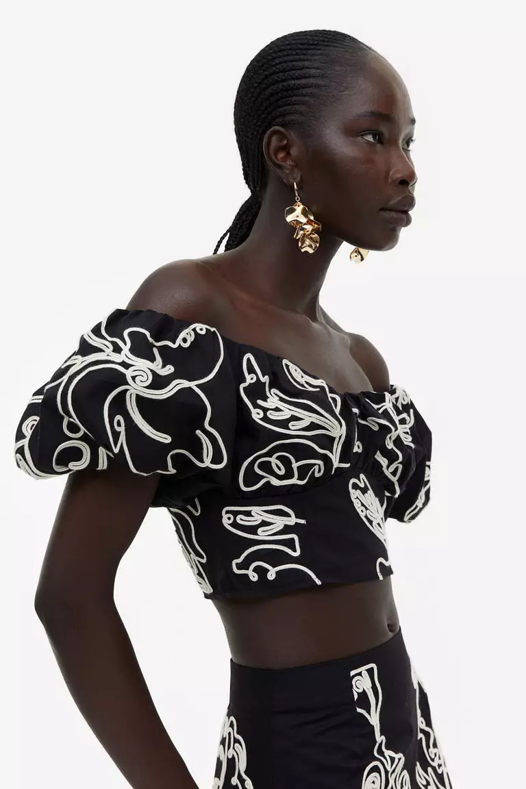 Embroidered off-the-shoulder top