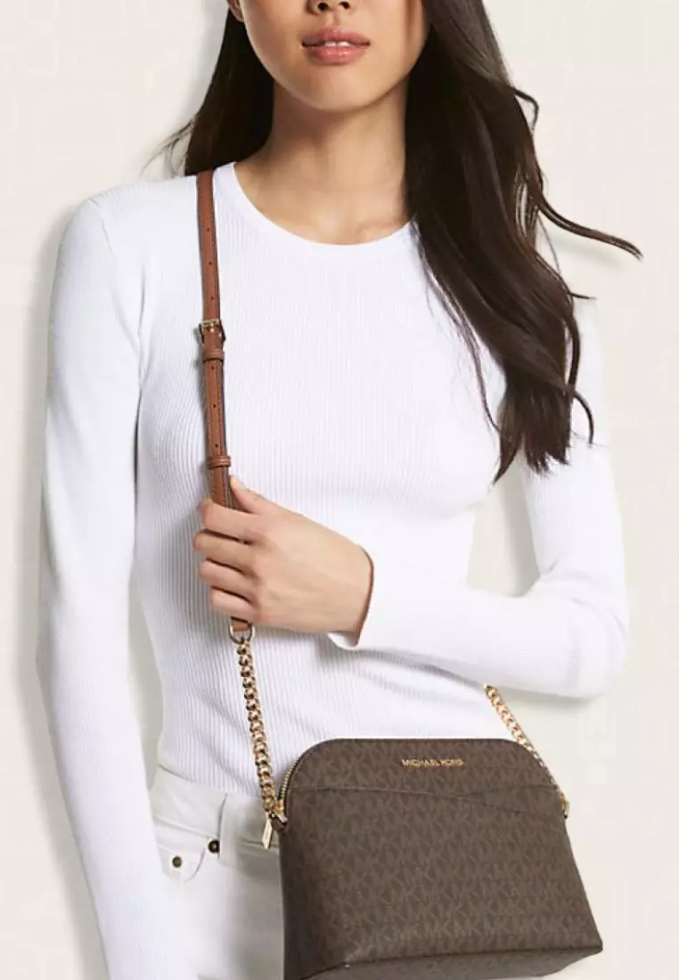 Michael Kors Jet Set Travel Medium Logo Dome Crossbody Bag Brown