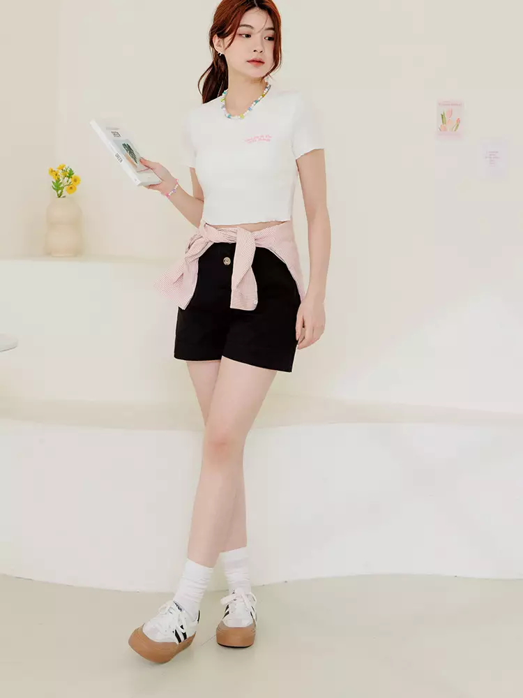 Casual High-Waisted Back Elastic Shorts [BA7489]